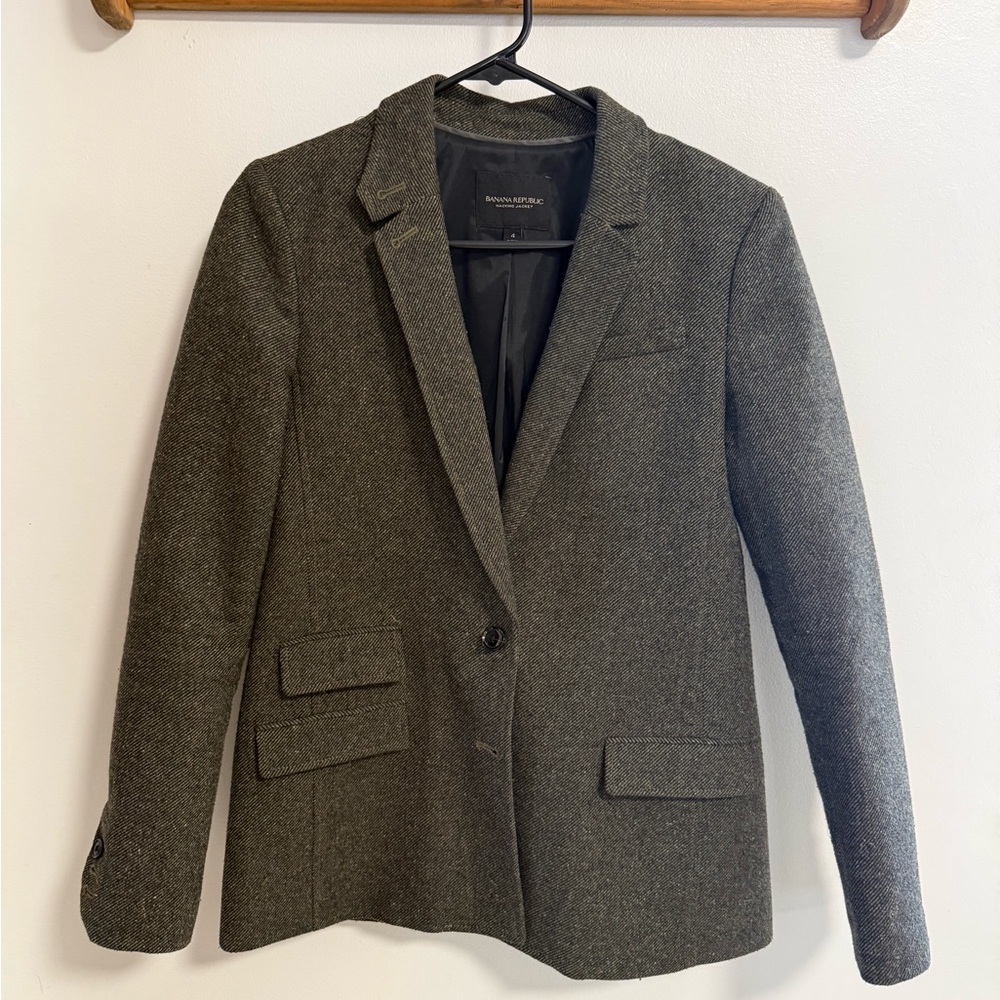 Banana Republic Women’s Tweed Wool Blend Olive Blazer Jacket